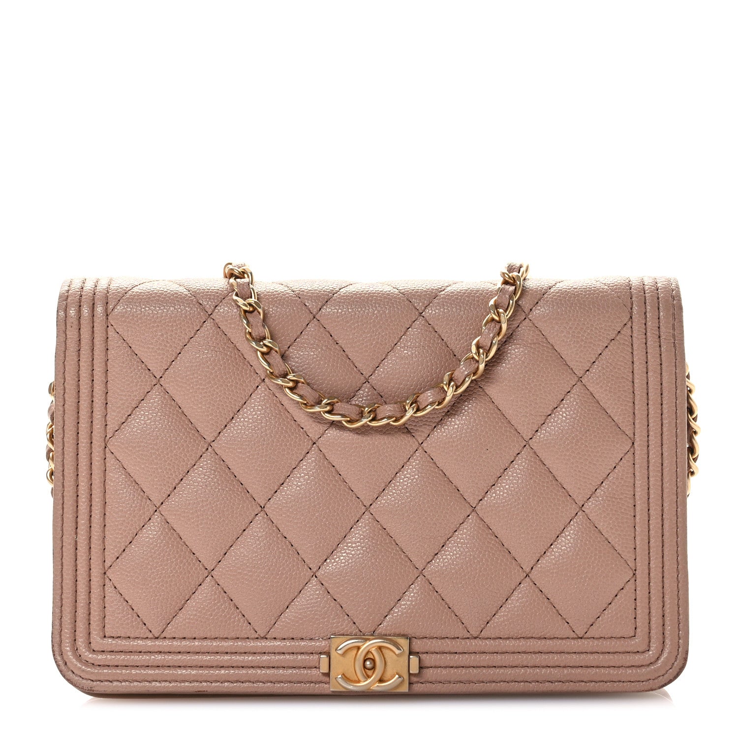 Chanel Caviar Quilted Boy Wallet On Chain WOC Dark Beige 1 of 13