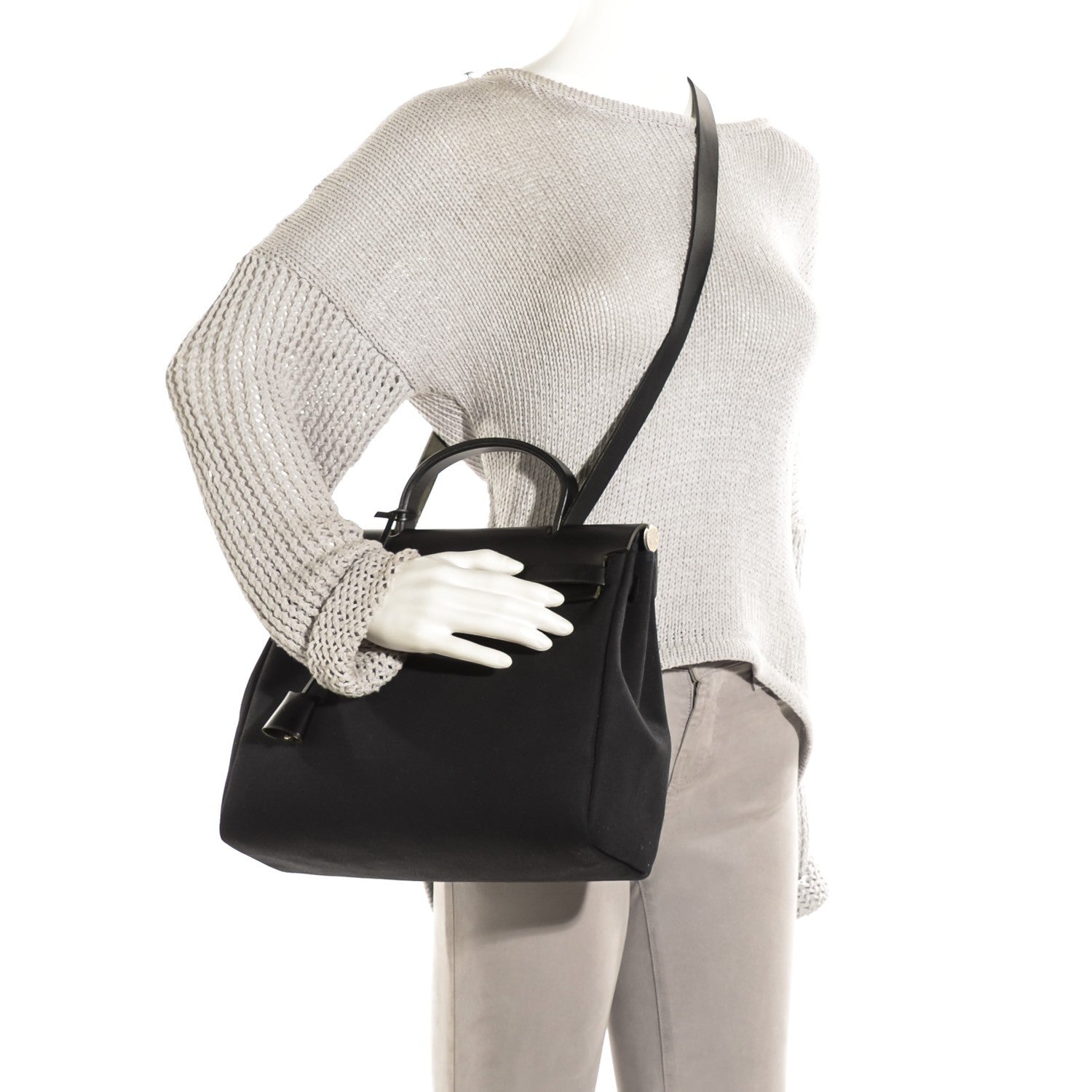 Hermes Vache Calfskin Toile Herbag 30 PM Black 5 of 12