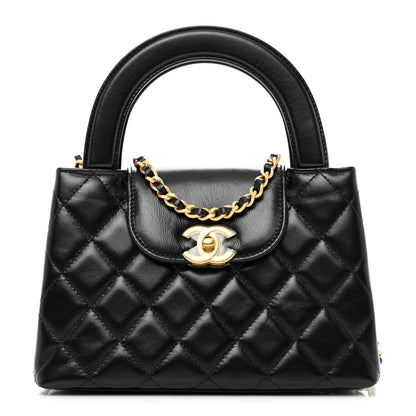 Chanel Shiny Aged Calfskin Quilted Nano Kelly Shopper Black 1 of 10