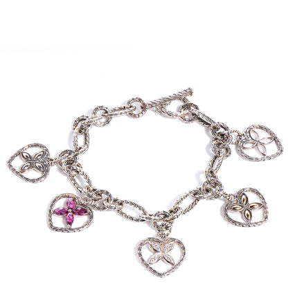 John Hardy Sterling Silver 18k Gold Diamond Pink Sapphire Batu Kawung Charm Bracelet 1 of 7