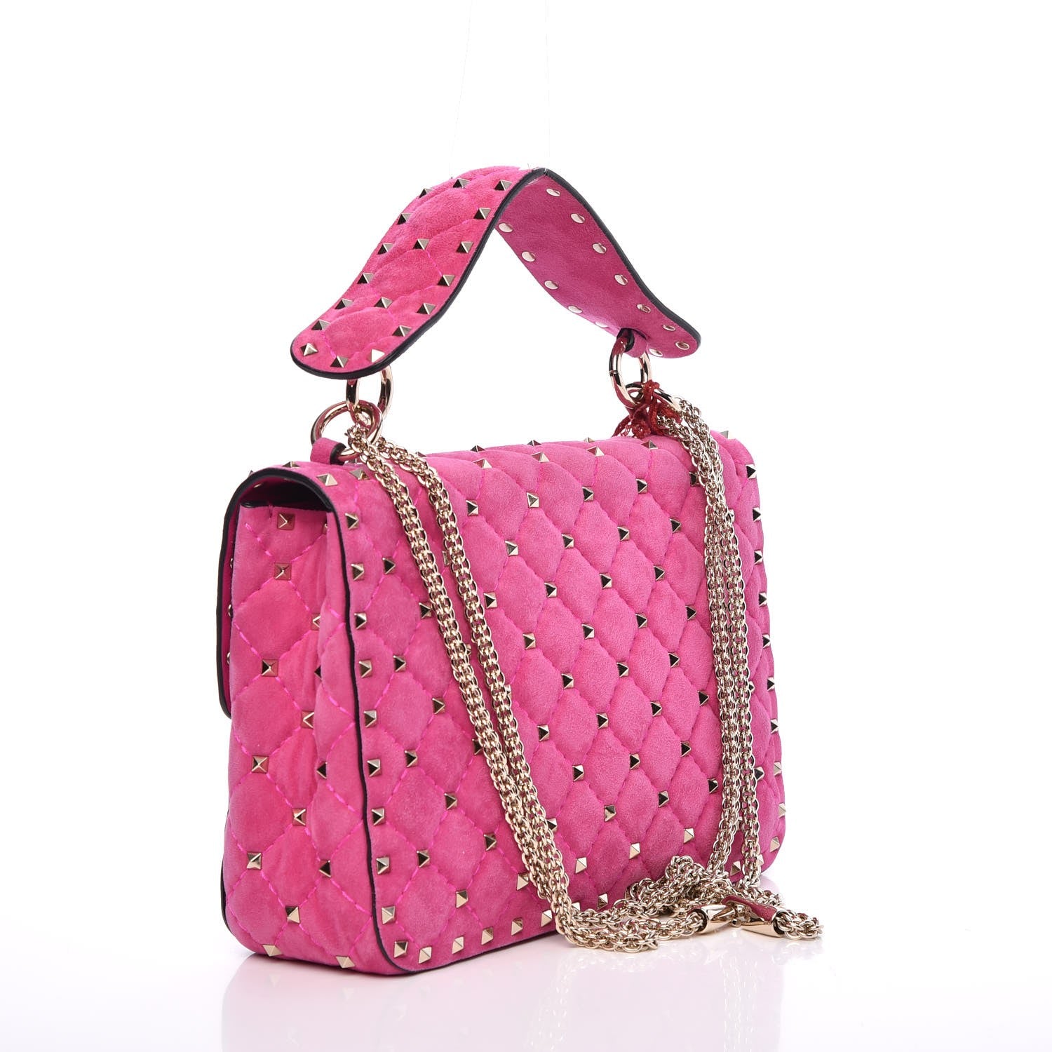 Valentino Garavani Suede Medium Rockstud Spike Shoulder Bag Bright Fuxia 3 of 9