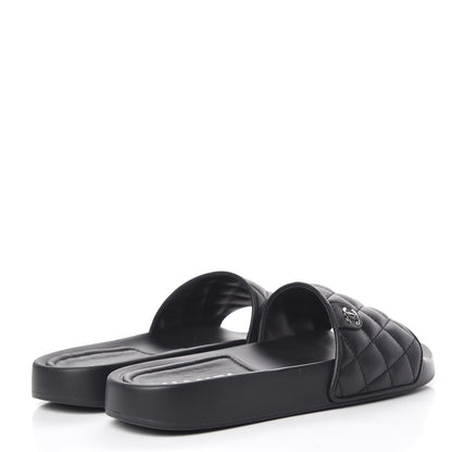 Chanel Lambskin Quilted CC Mules Sandals 39 Black 4 of 10