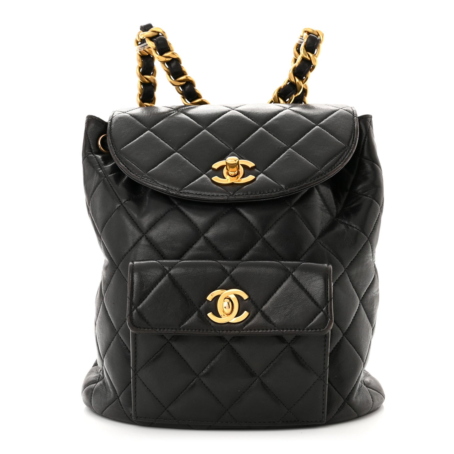 Lambskin Quilted Drawstring Backpack Black