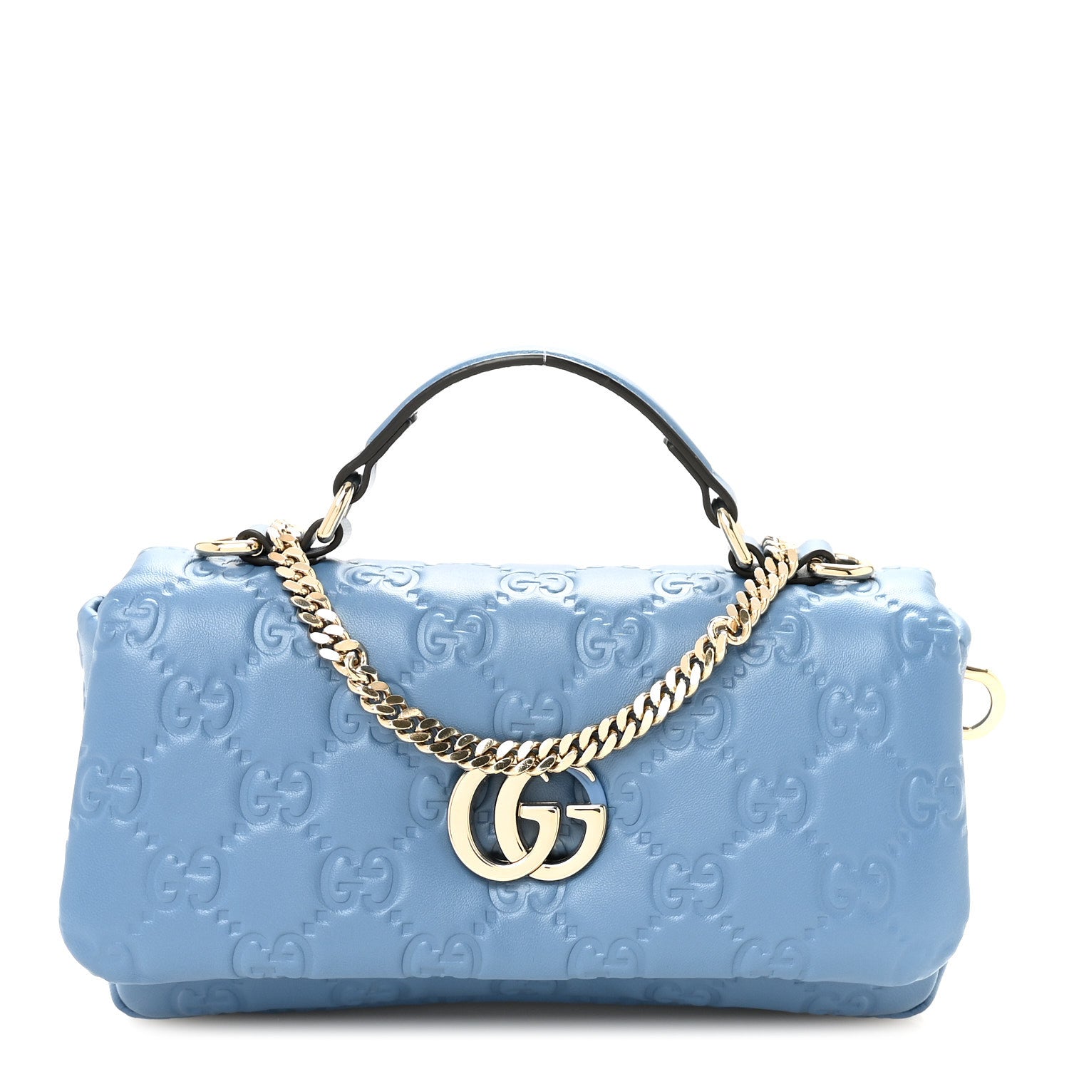 Gucci Lambskin Embossed Mini GG Milano Top Handle Shoulder Bag Blue 1 of 10
