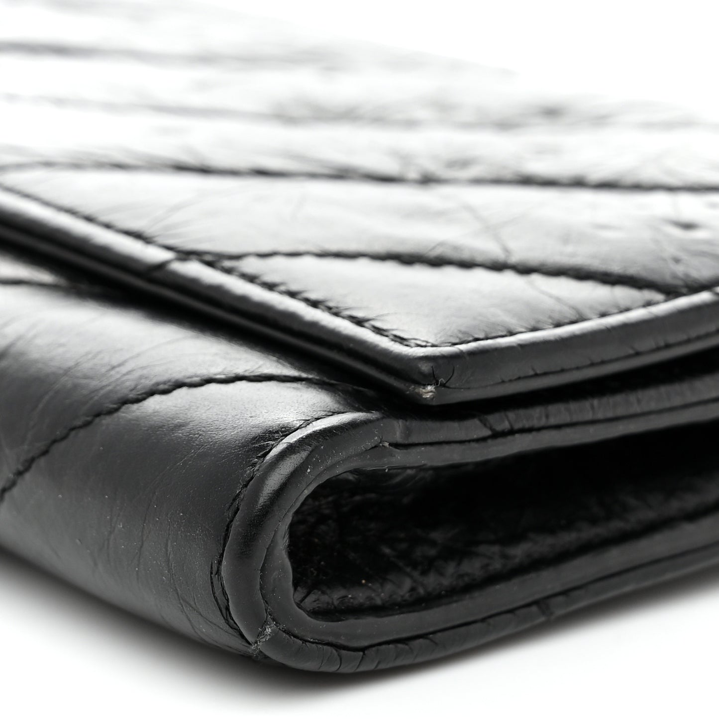 Calfskin Quilted Crush Wallet On Chain Black