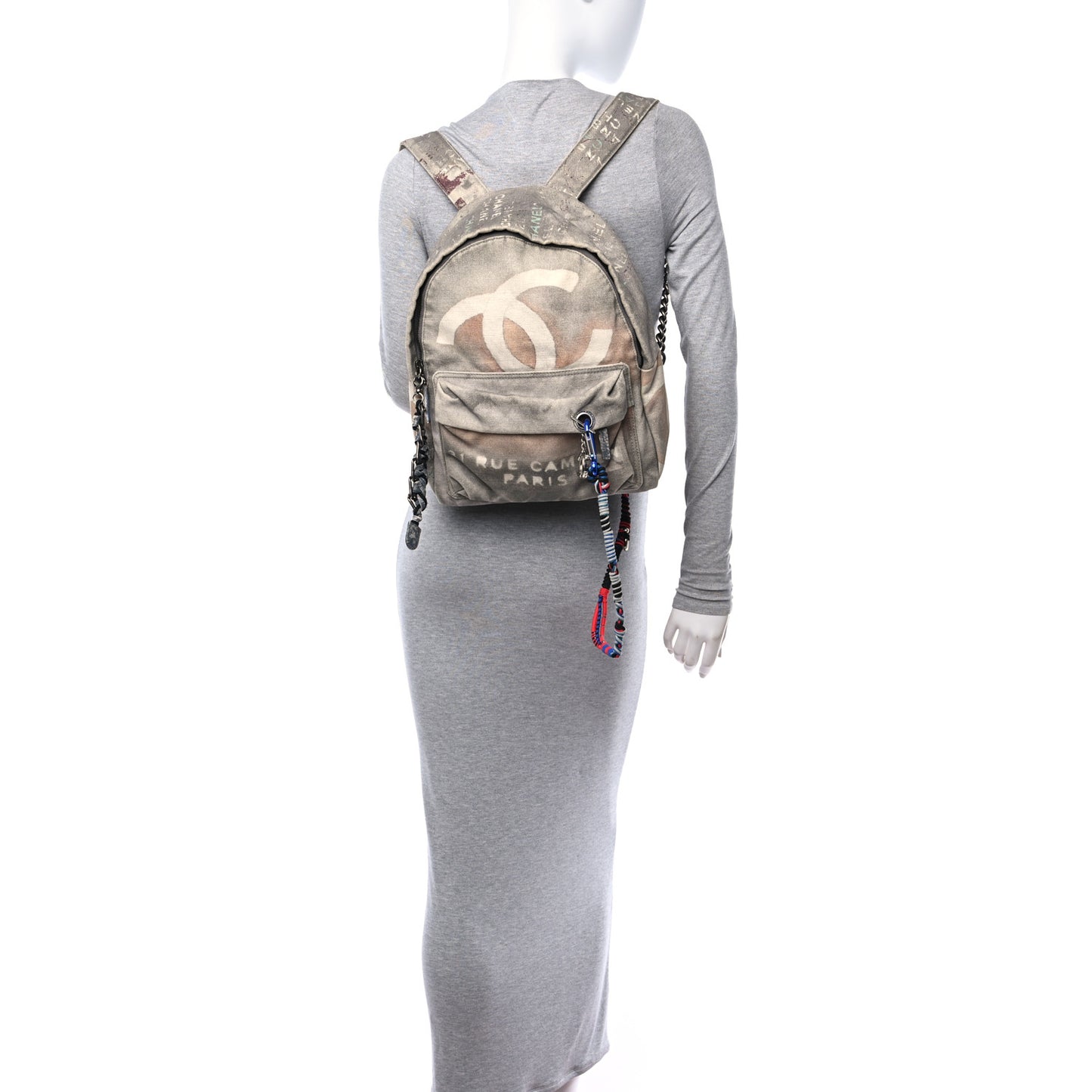 Graffiti Printed Canvas Medium Backpack Grey