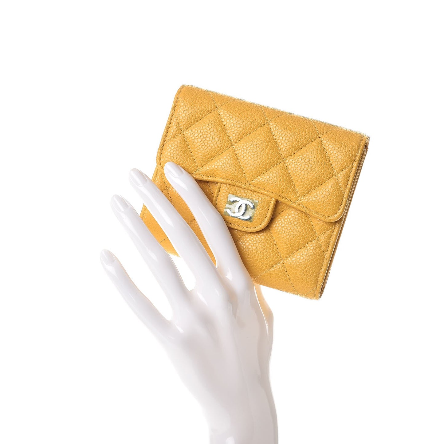 Caviar Quilted Compact Flap Wallet Yellow
