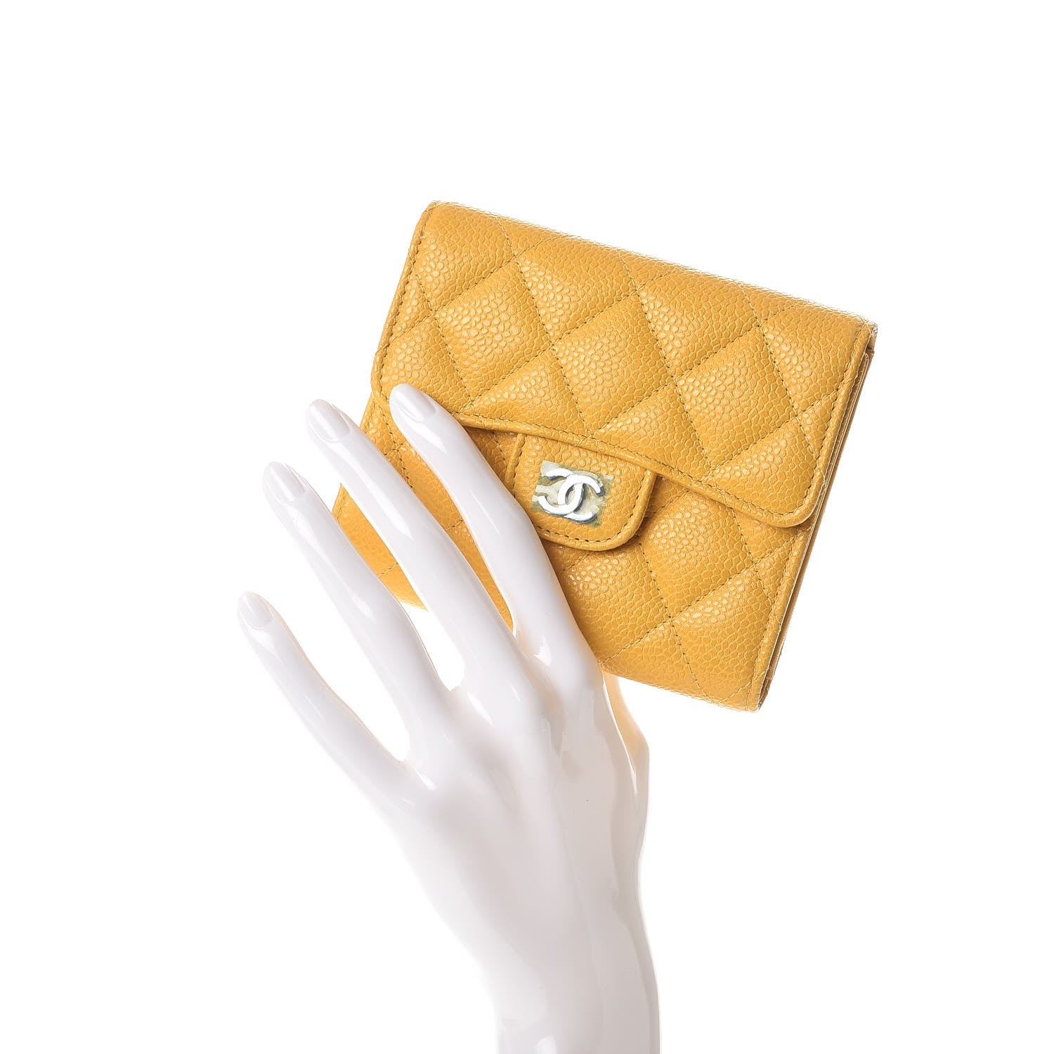 Chanel Caviar Quilted Compact Flap Wallet Yellow 2 of 10