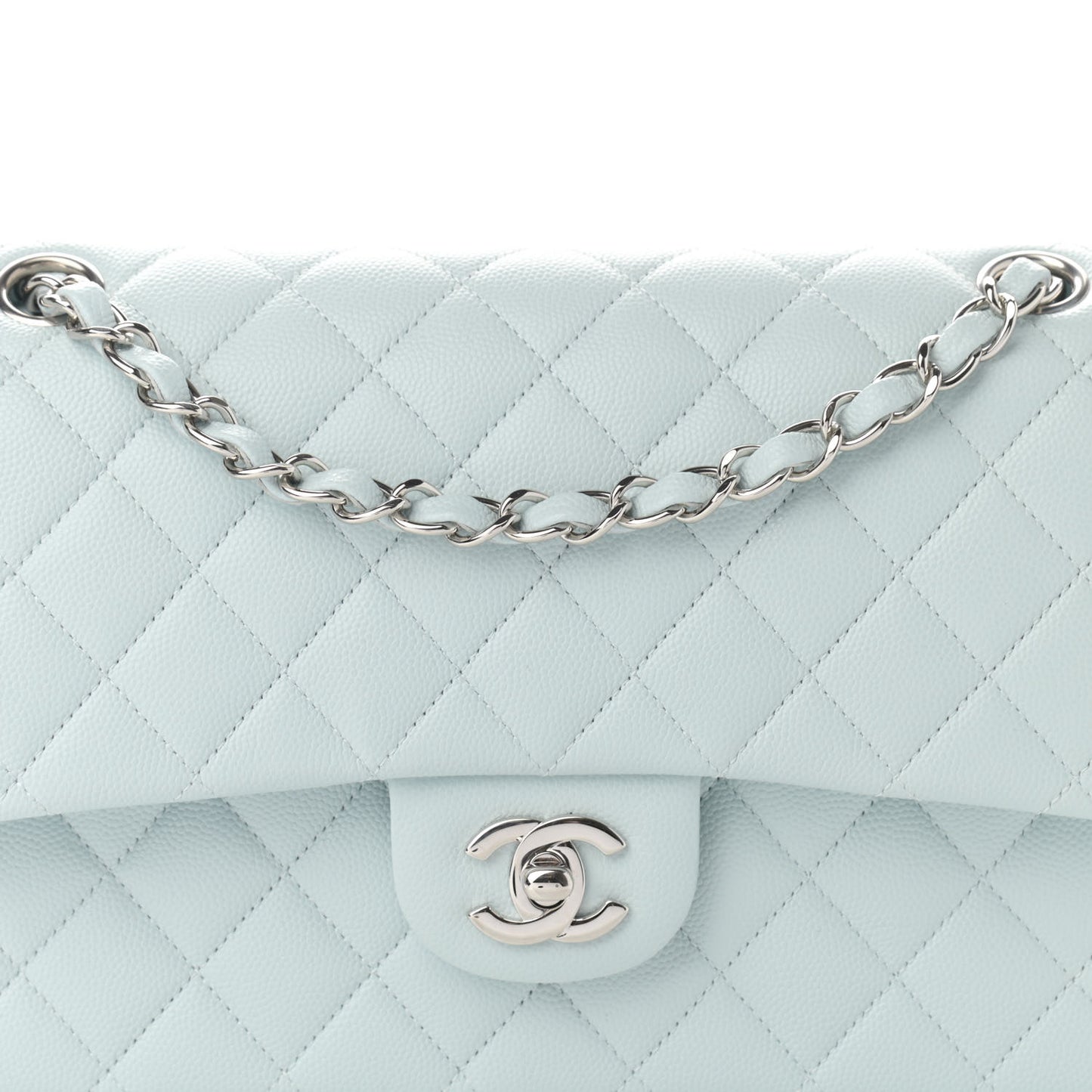 Caviar Quilted Medium Double Flap Light Blue