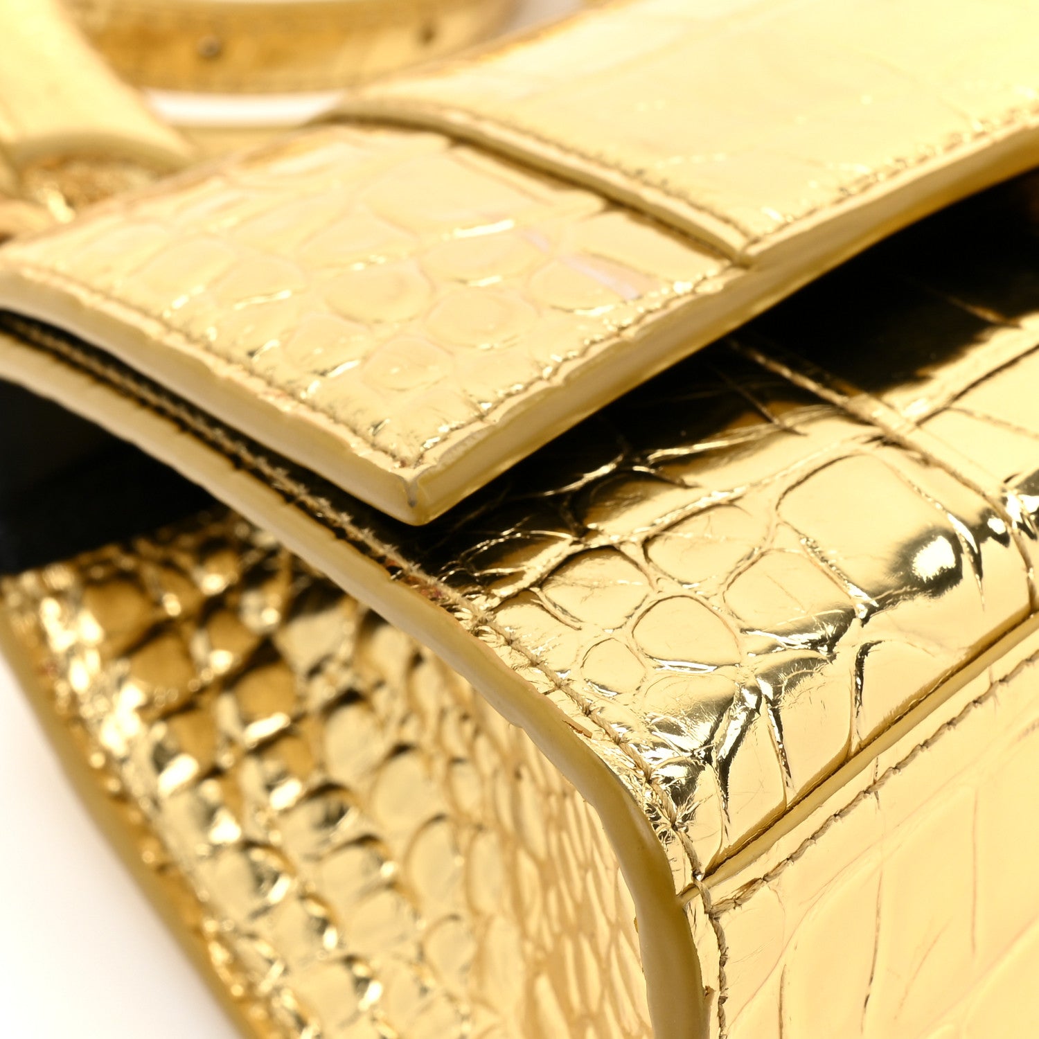 Balenciaga Metallic Calfskin Crocodile Embossed Hourglass Top Handle Bag XS Gold 11 of 14