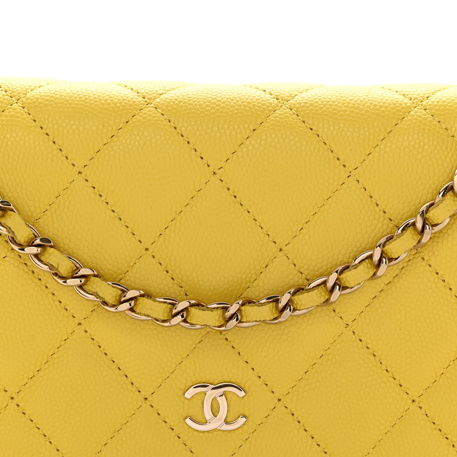 Chanel Caviar Quilted Wallet on Chain WOC Yellow 9 of 12