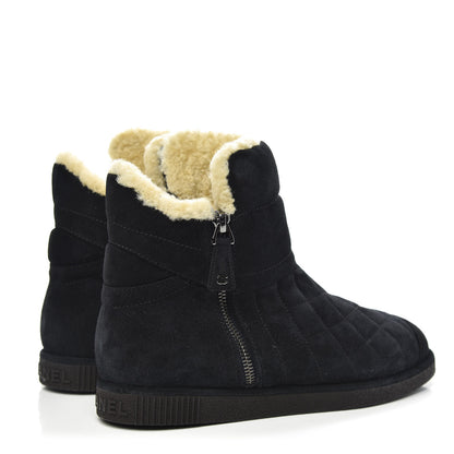 Chanel Suede Shearling Short Boots 37.5 Blue Marine Black 4 of 9