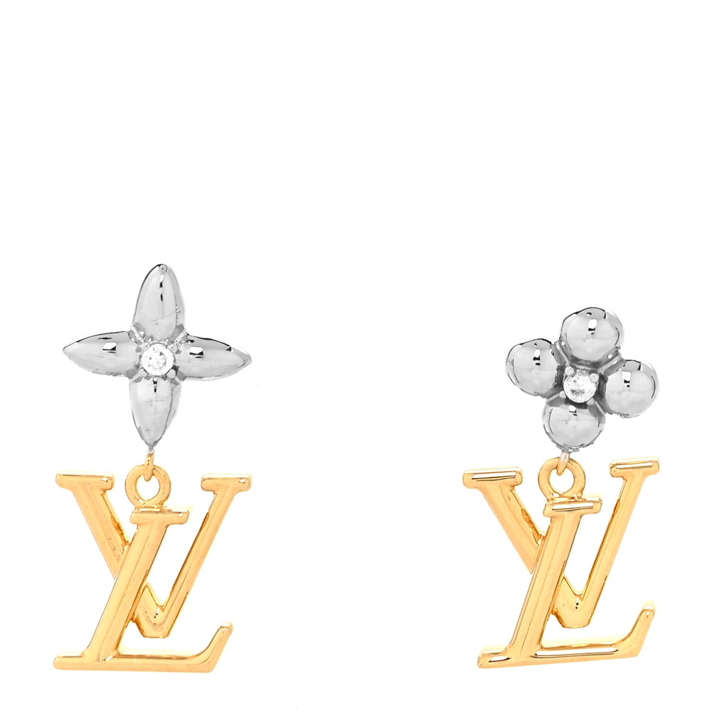 Metal Crystal LV Iconic Flower Earrings Gold Silver