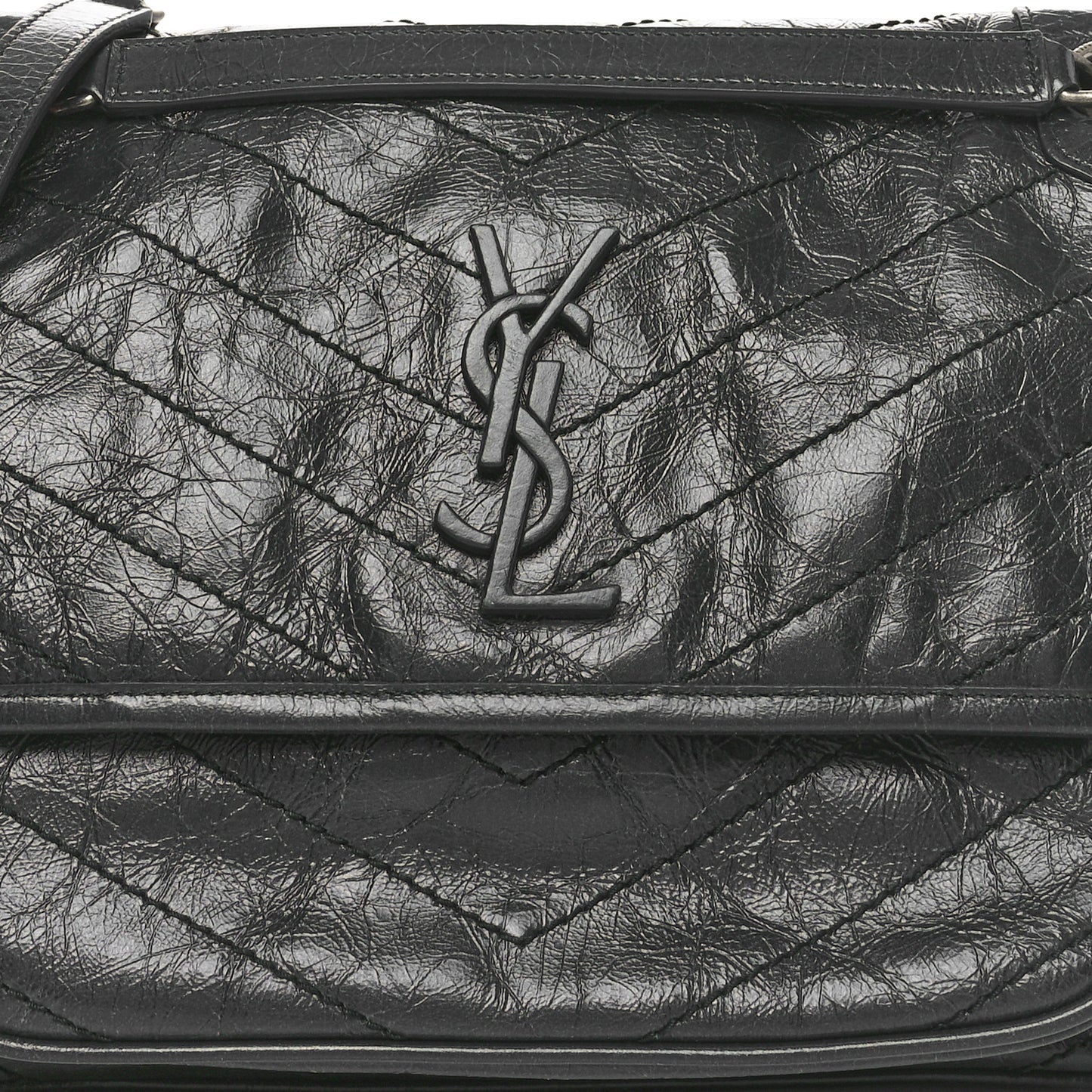 Crinkled Calfskin Matelasse Monogram Medium Niki Chain Satchel Military Olive