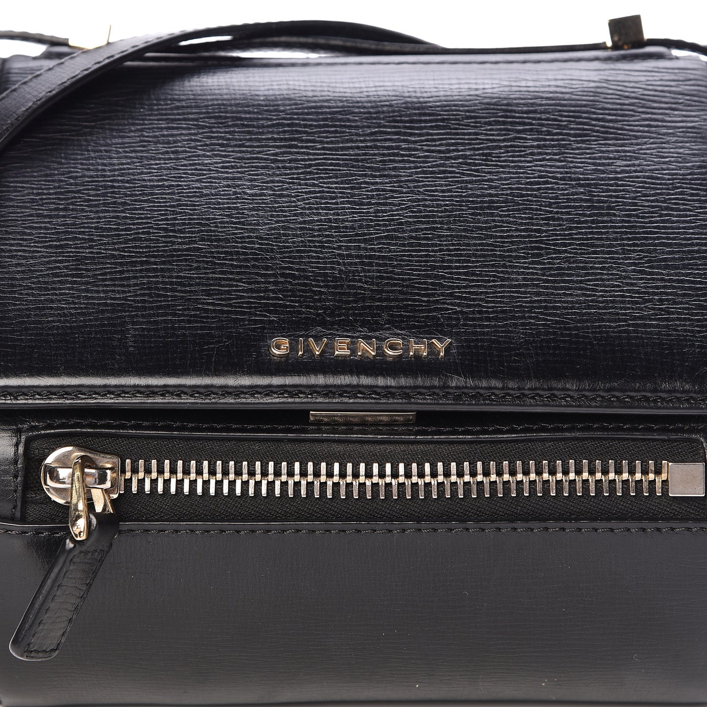 Textured Calfskin Mini Pandora Box Crossbody Bag Black