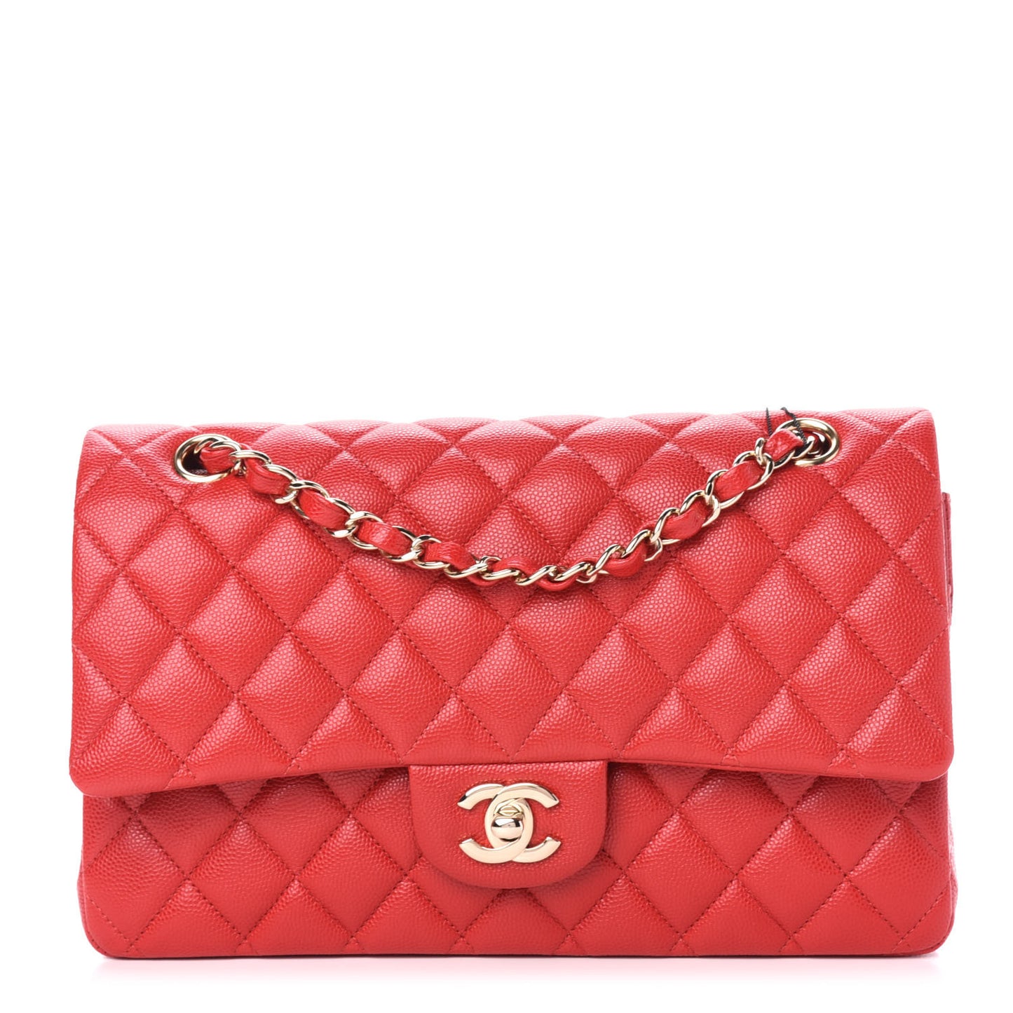 Caviar Quilted Medium Double Flap Red