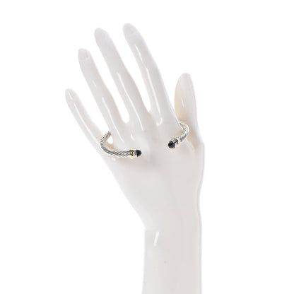 David Yurman Sterling Silver 14K Yellow Gold Black Onyx 5mm Cable Classics Bracelet 2 of 5