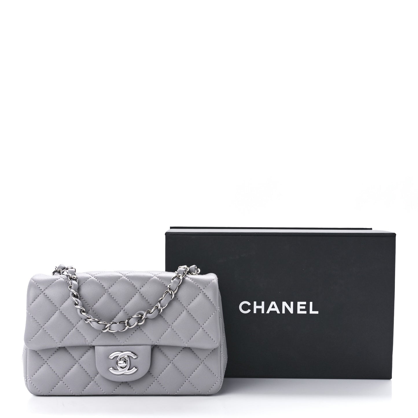 Lambskin Quilted Mini Rectangular Flap Grey