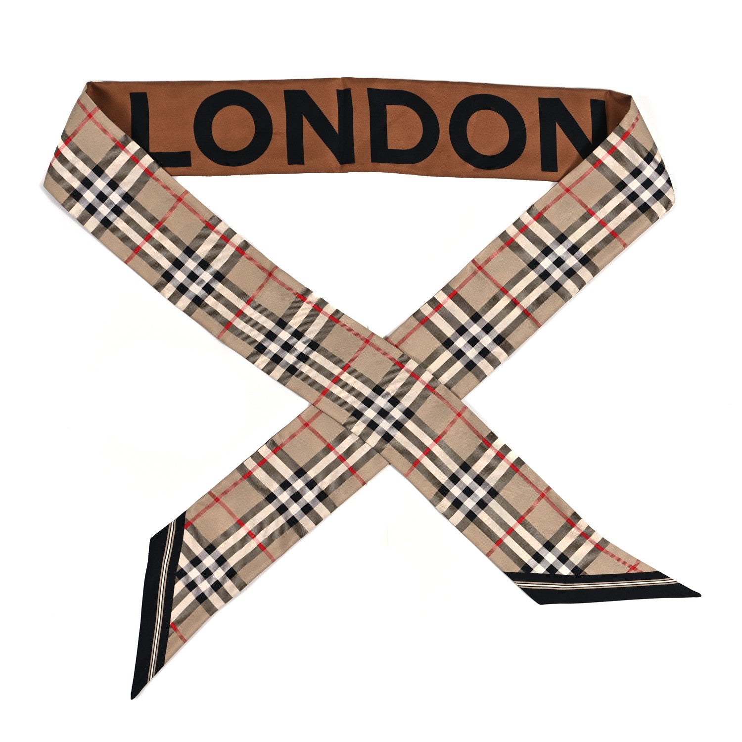 Burberry Silk Vintage Check Logo Print Skinny Scarf 1 of 3