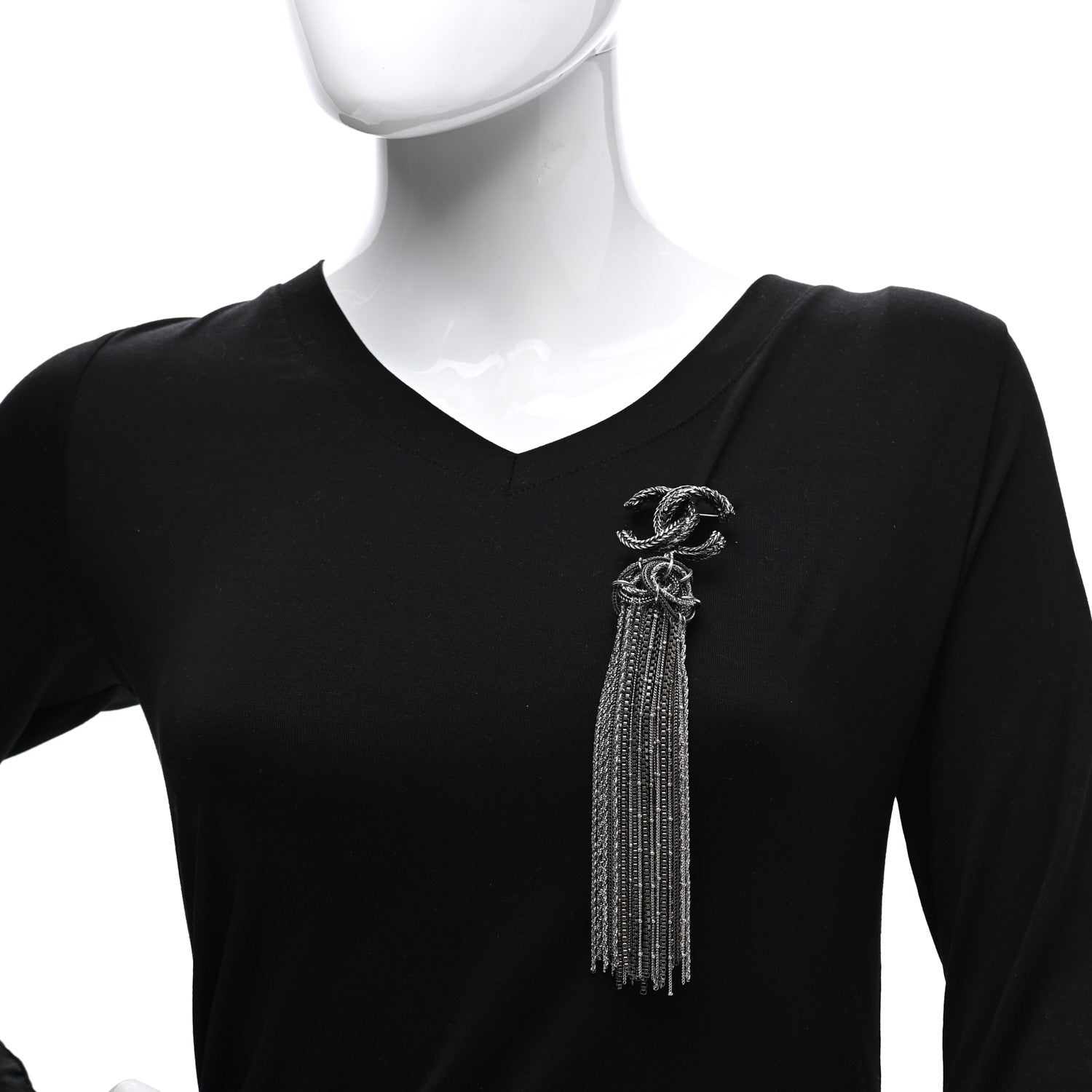 Chanel Ruthenium Crystal Chain Fringe CC Brooch Silver 2 of 5