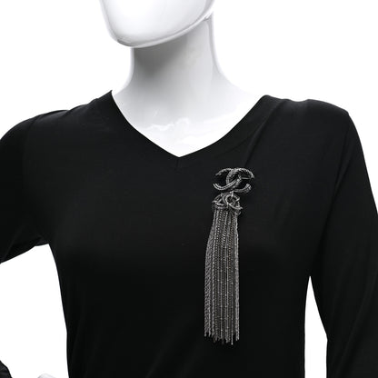 Chanel Ruthenium Crystal Chain Fringe CC Brooch Silver 2 of 5