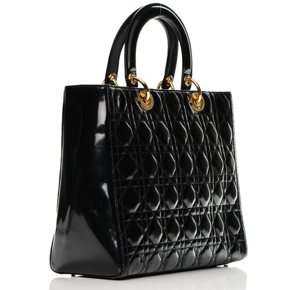 Christian Dior Vintage Patent Cannage Large Lady Dior Black 9 of 16