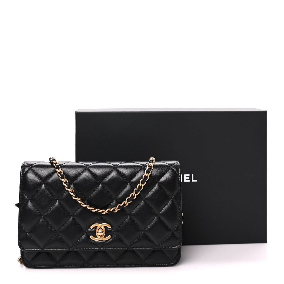 Chanel Lambskin Quilted CC Pearl Crush Wallet on Chain WOC Black 10 of 10