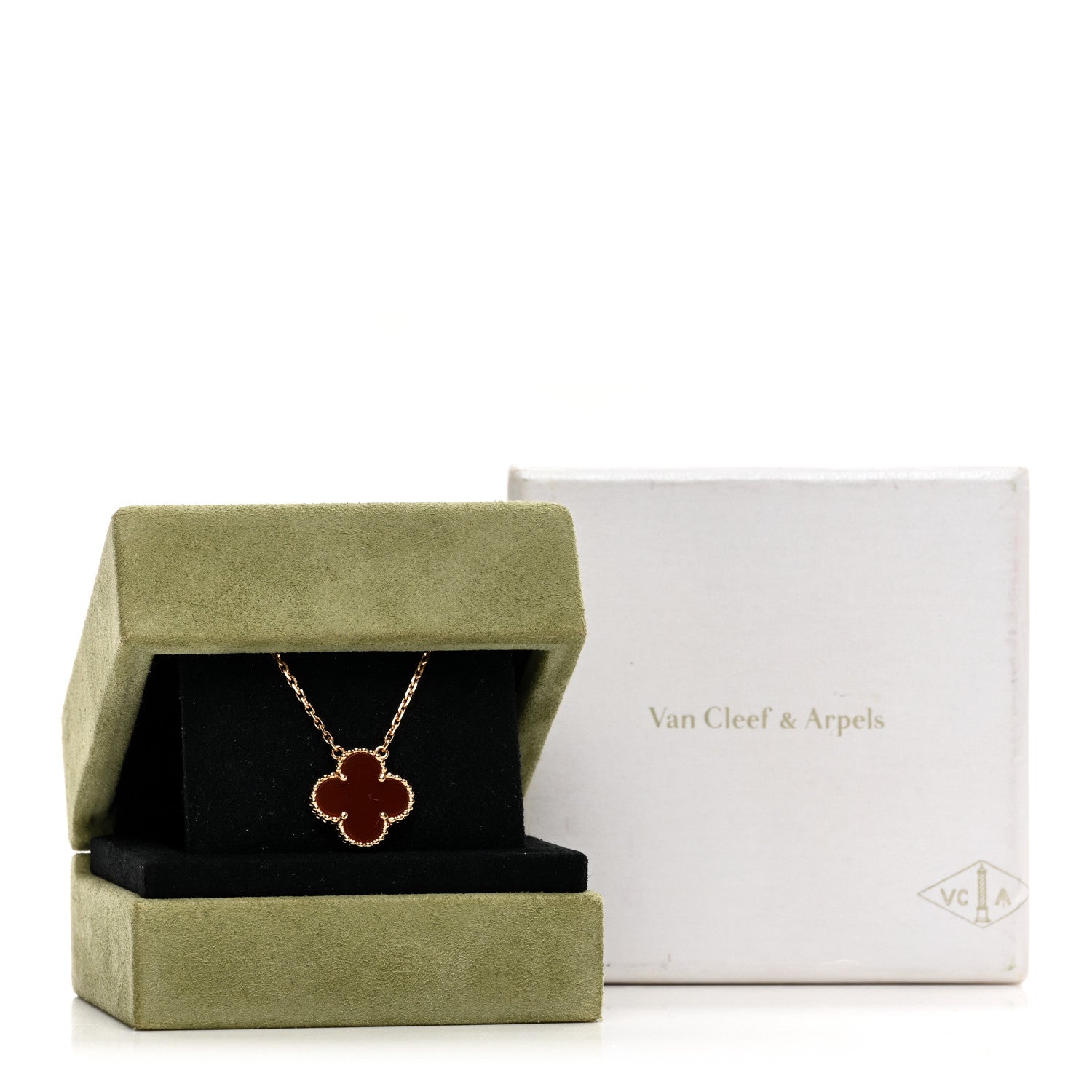 Van Cleef & Arpels 18K Yellow Gold Carnelian Vintage Alhambra Pendant Necklace 6 of 6