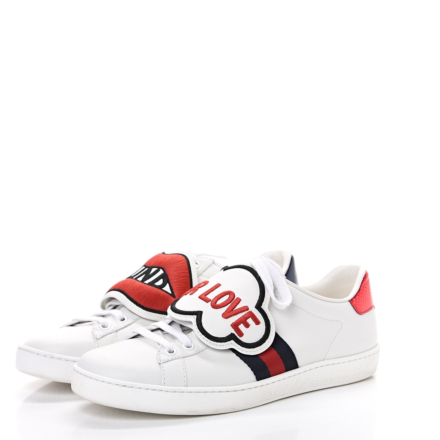 Gucci Calfskin Ayers Blind For Love Embroidered Womens Ace Sneakers 38 White 3 of 8