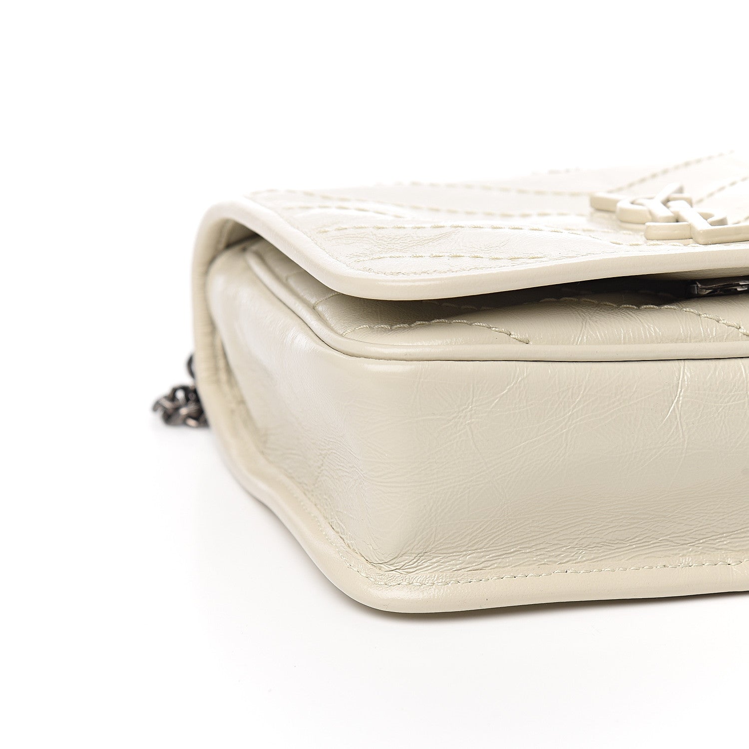 Saint Laurent Crinkled Calfskin Matelasse Monogram Niki Chain Wallet Crema Soft 7 of 9