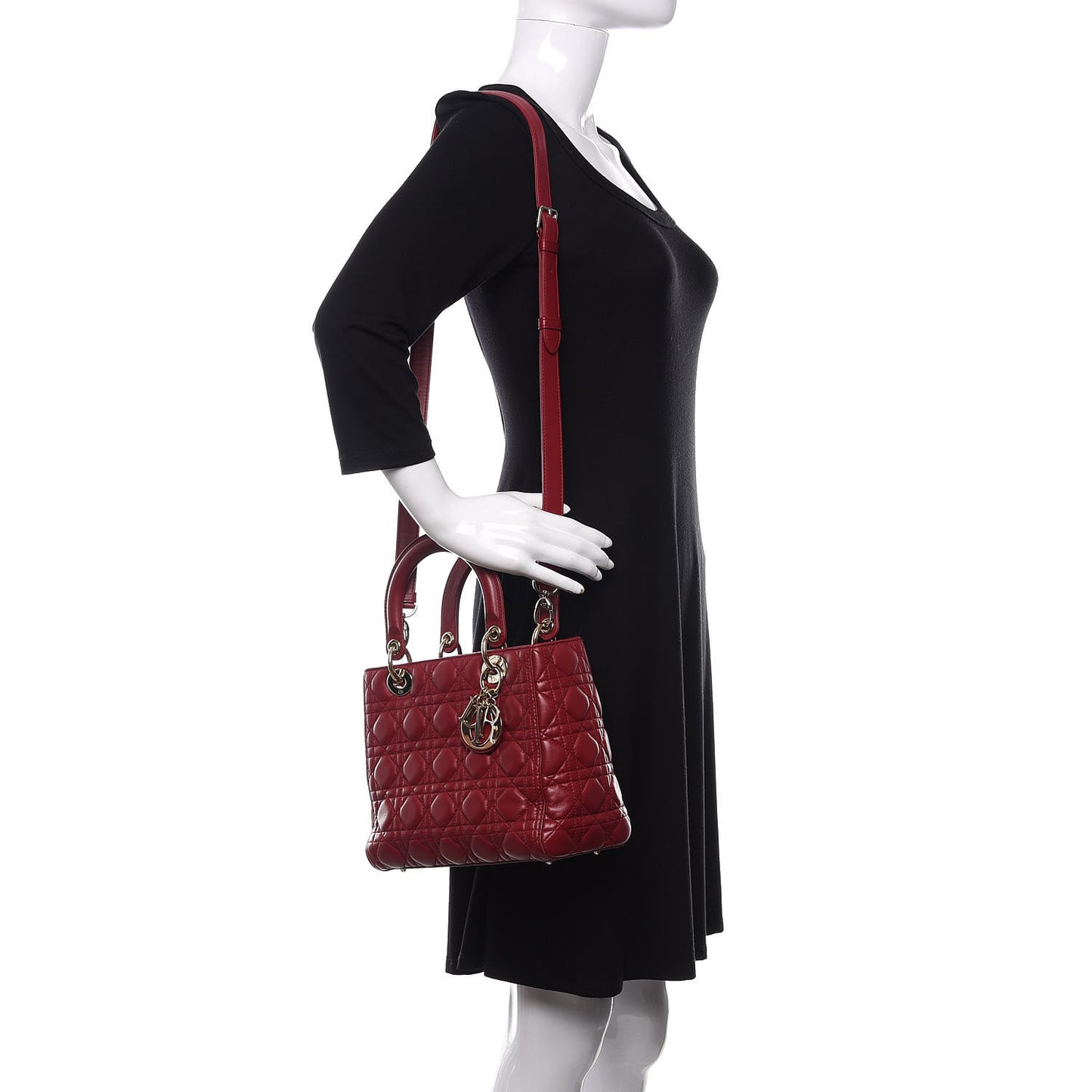 Lambskin Cannage Medium Lady Dior Red
