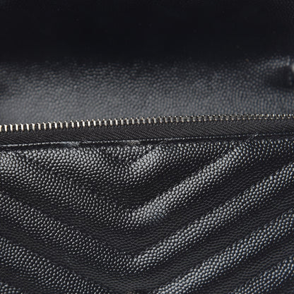 Saint Laurent Grain De Poudre Matelasse Chevron Monogram Envelope Chain Wallet Black 6 of 12