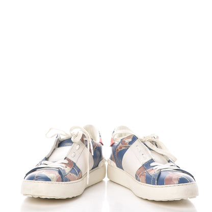 Valentino Garavani Calfskin Japanese Bird Print Rockstud Open Sneakers 39 5 of 16