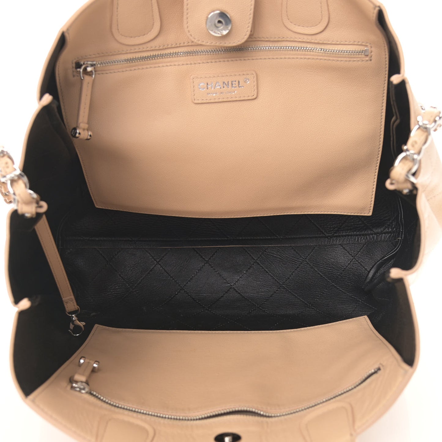 Caviar Stitched Large Shopping Tote Beige
