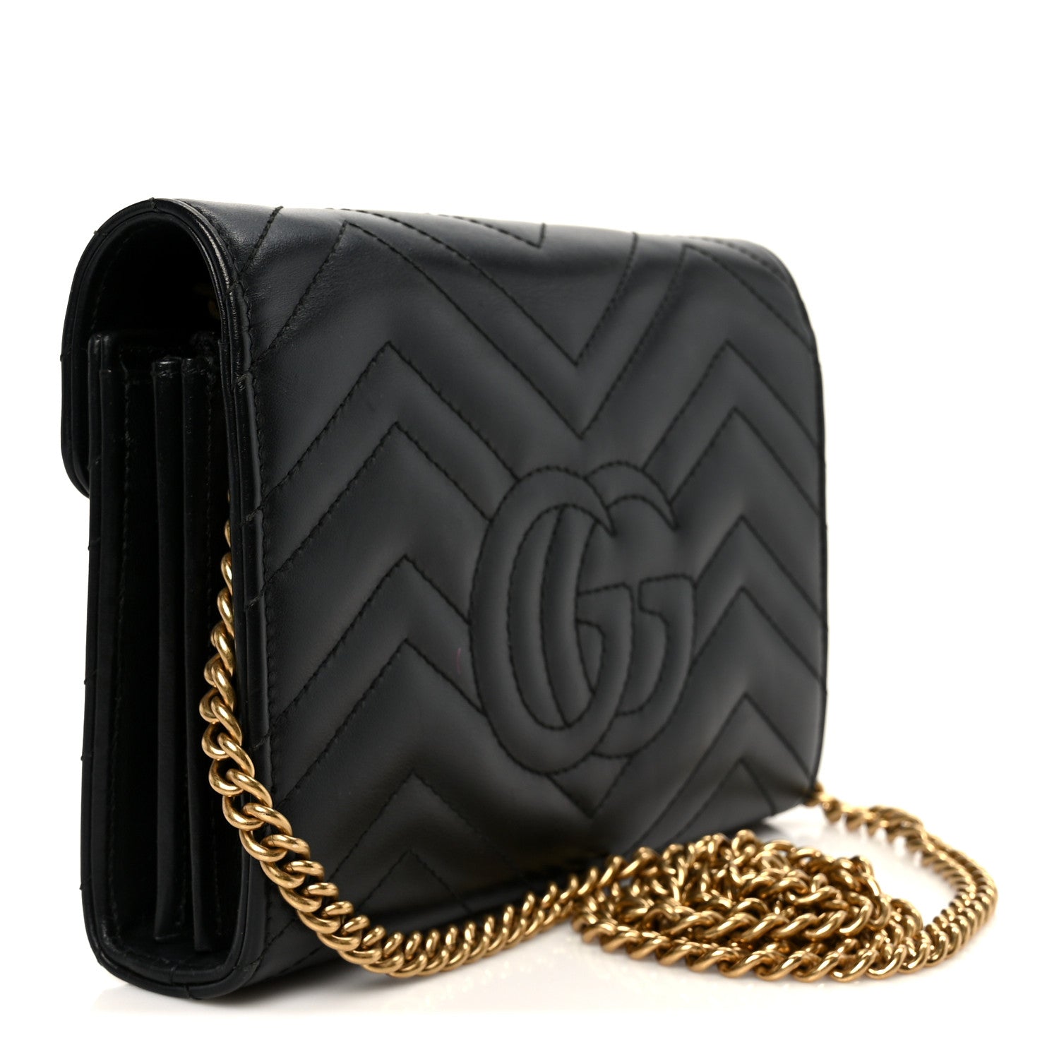 Gucci Calfskin Matelasse GG Marmont Chain Wallet Black 3 of 11