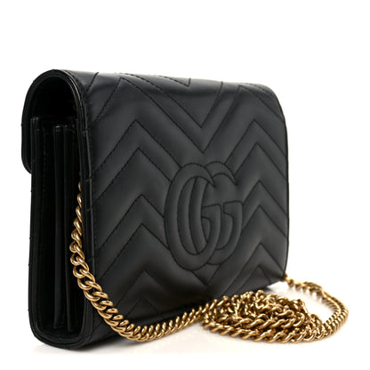 Gucci Calfskin Matelasse GG Marmont Chain Wallet Black 3 of 11