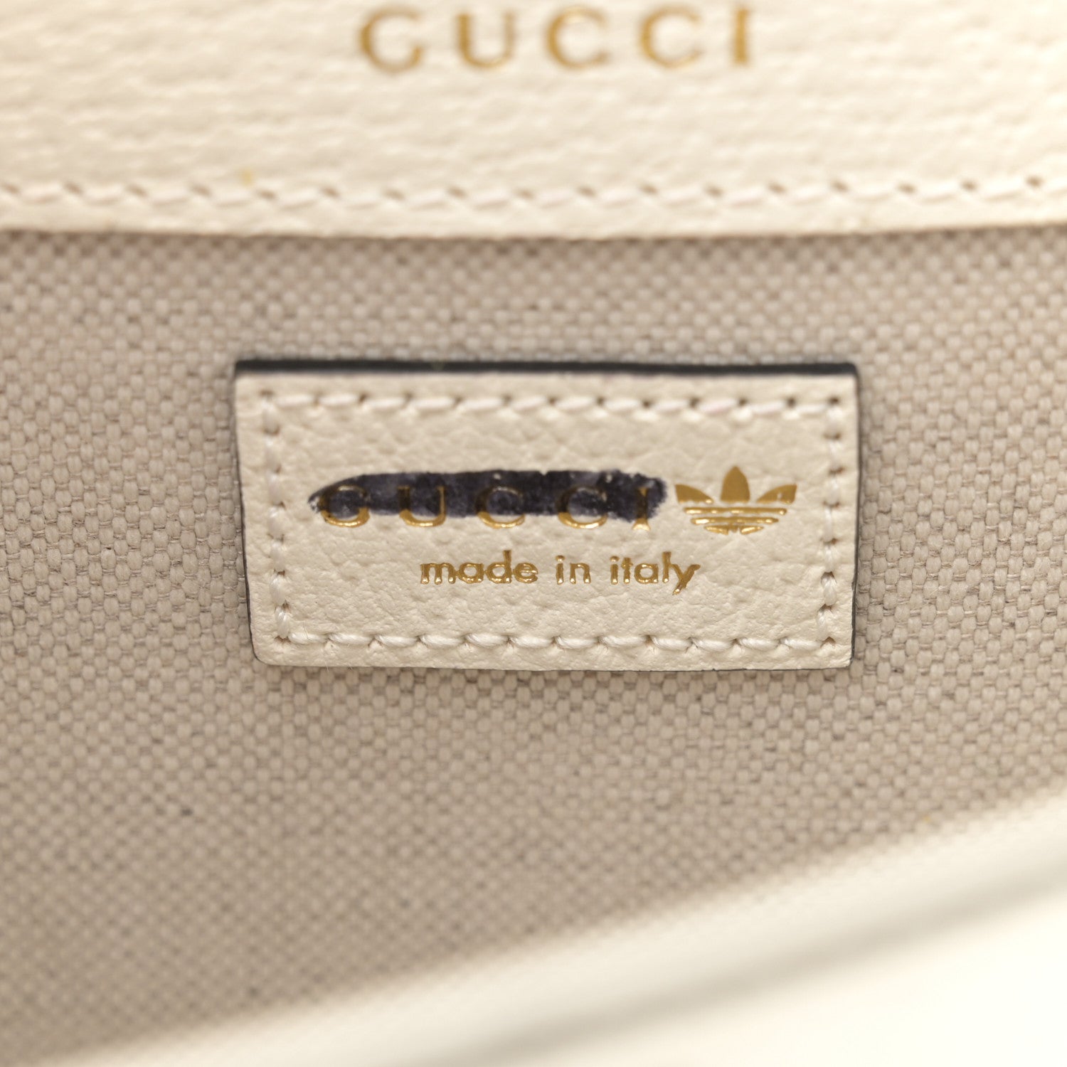 Gucci X ADIDAS Textured Dollar Calfskin Web Trefoil Mini Horsebit 1955 Shoulder Bag Off White Black 6 of 10