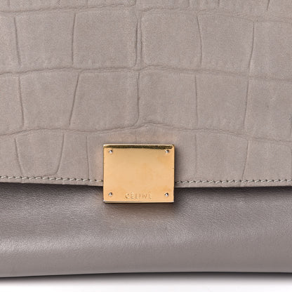 Celine Crocodile Embossed Calfskin Suede Medium Trapeze Smoke 8 of 9