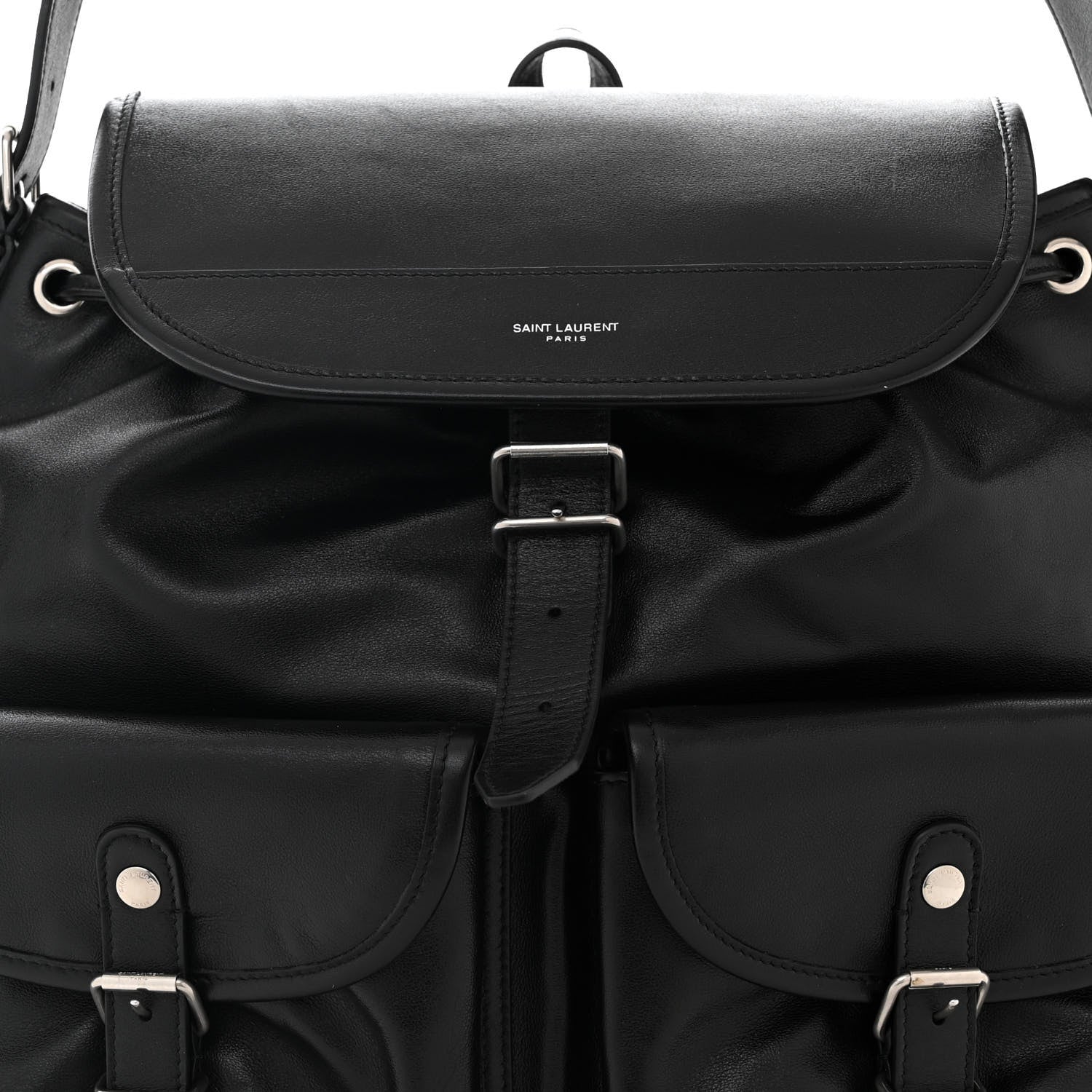 Saint Laurent Calfskin Shoulder Backpack Bag Black 8 of 10