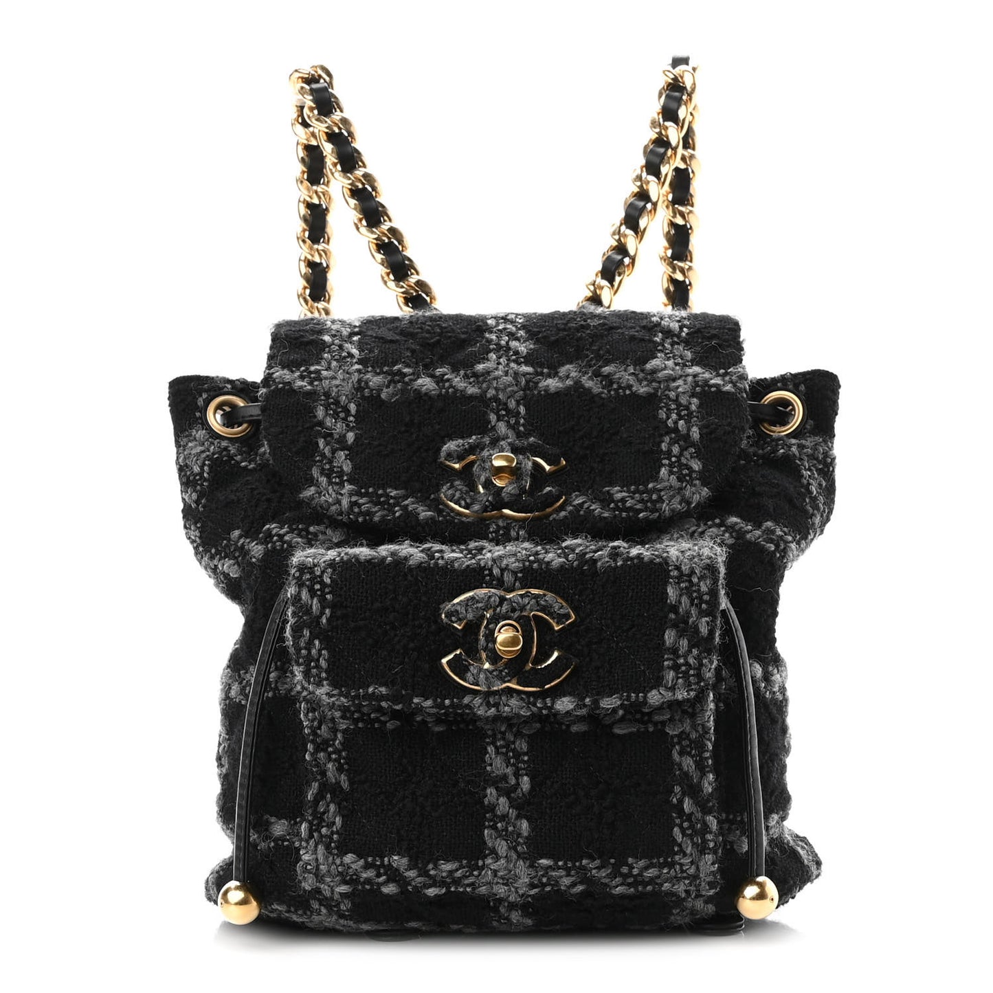 Wool Tweed Elegant Backpack Black Grey