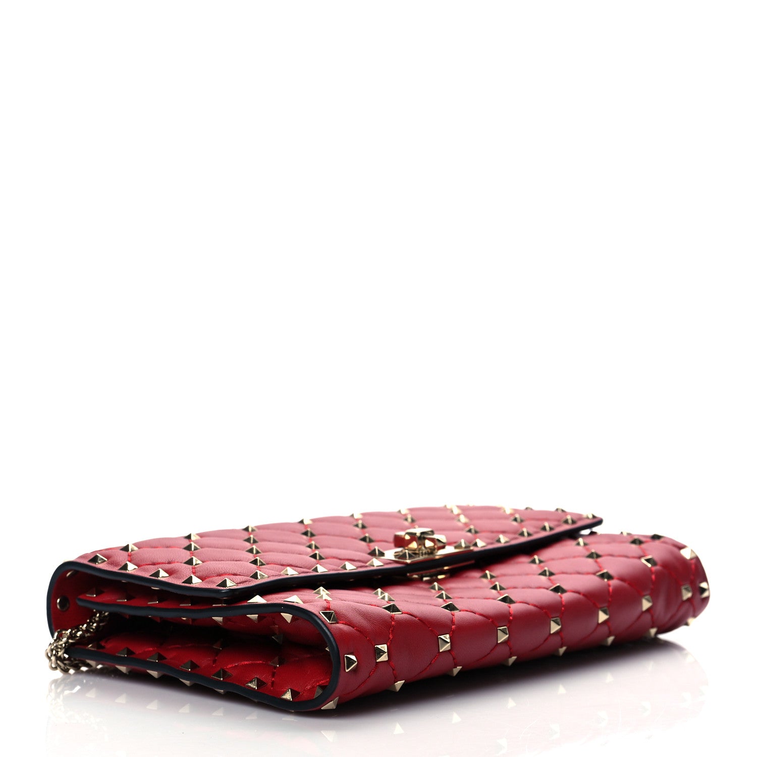 Valentino Garavani Lambskin Rockstud Spike Wallet on Chain Red 4 of 9