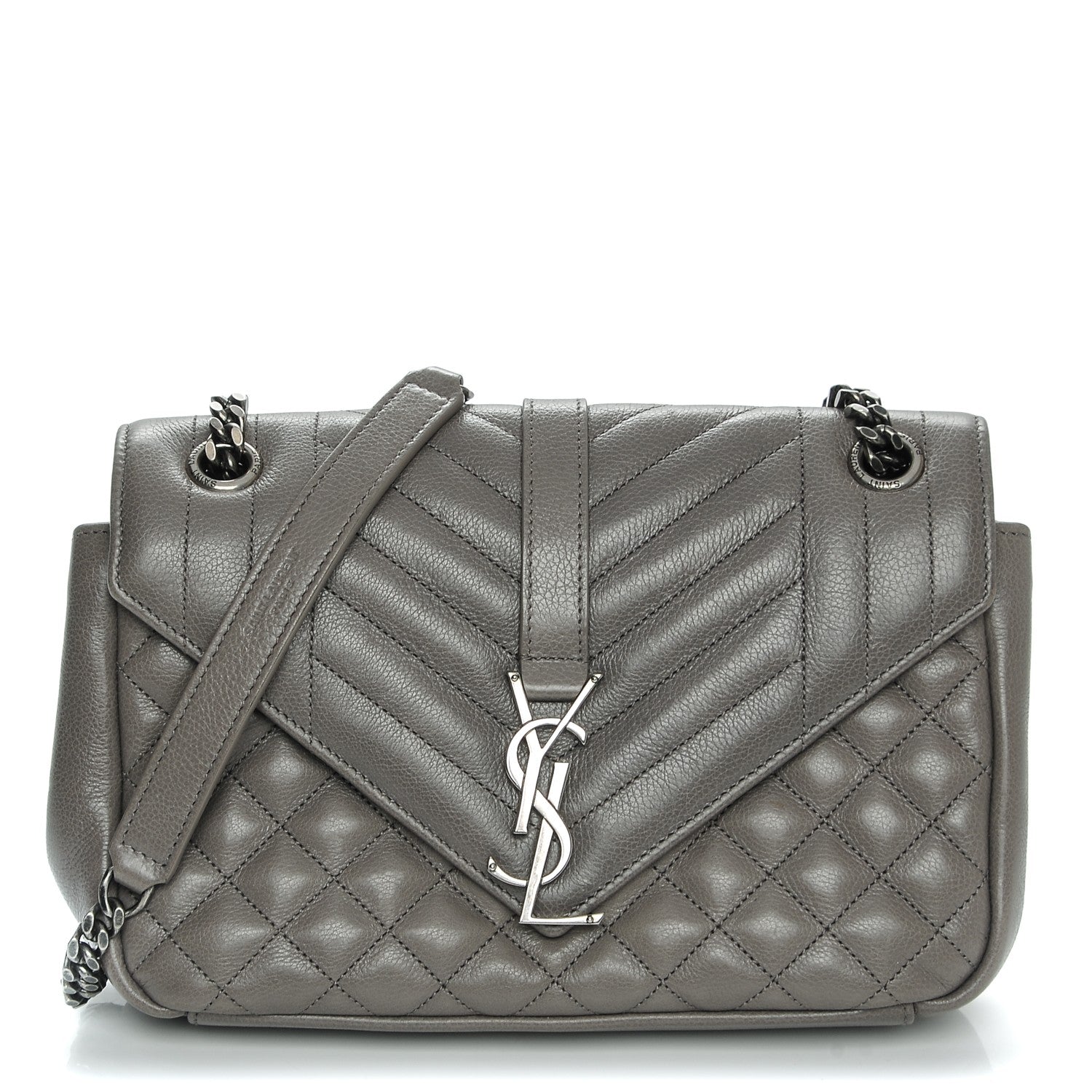 Saint Laurent Grain De Poudre Medium Triquilt Monogram Satchel Earth 1 of 6
