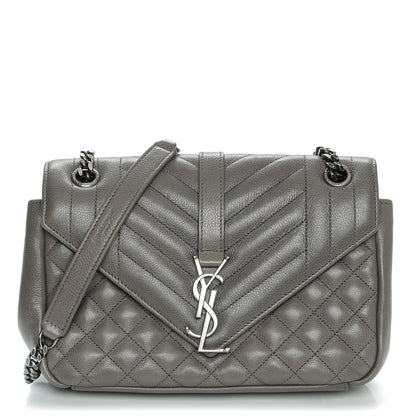 Saint Laurent Grain De Poudre Medium Triquilt Monogram Satchel Earth 1 of 6