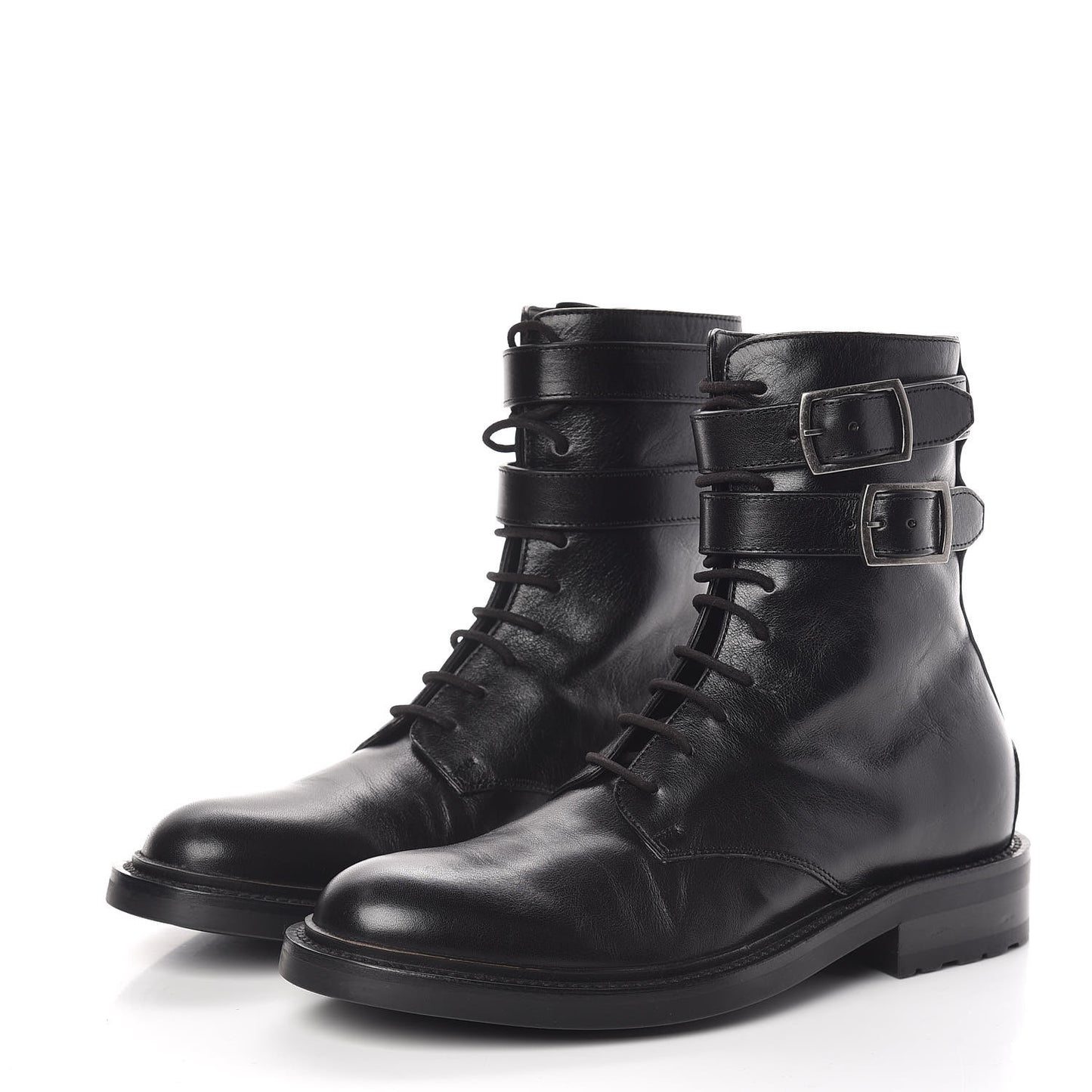 Kangaroo Calfskin Embossed Army 20 Strap Boots 38 Black