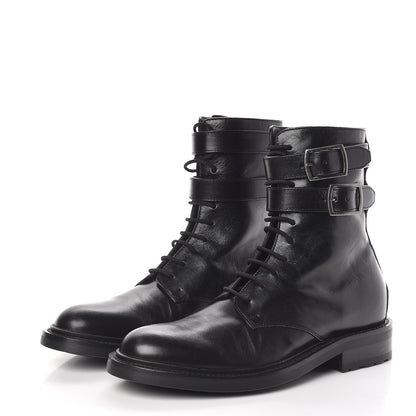 Saint Laurent Kangaroo Calfskin Embossed Army 20 Strap Boots 38 Black 3 of 9