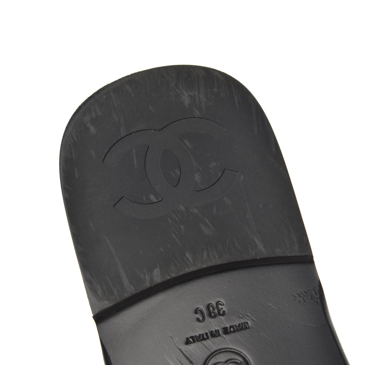 Patent Calfskin CC Slip On Mules 38 Black