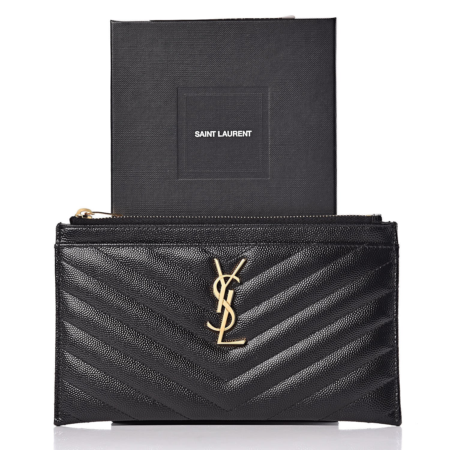 Saint Laurent Grain De Poudre Chevron Monogram Bill Pouch Black 10 of 10