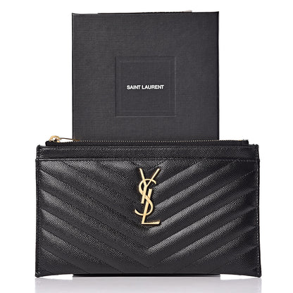 Saint Laurent Grain De Poudre Chevron Monogram Bill Pouch Black 10 of 10
