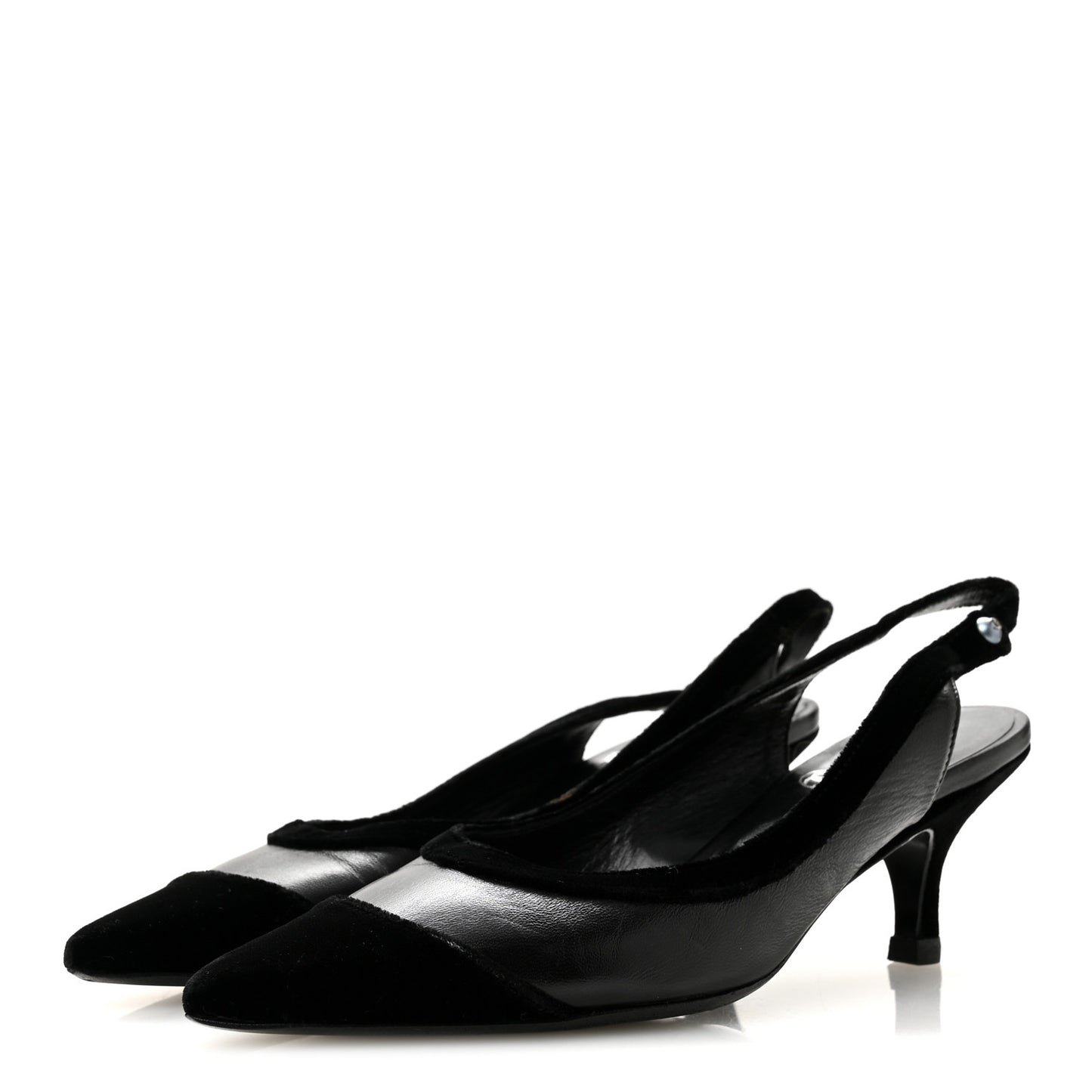 Velvet Lambskin Pearl CC Slingback Pumps 36 Black