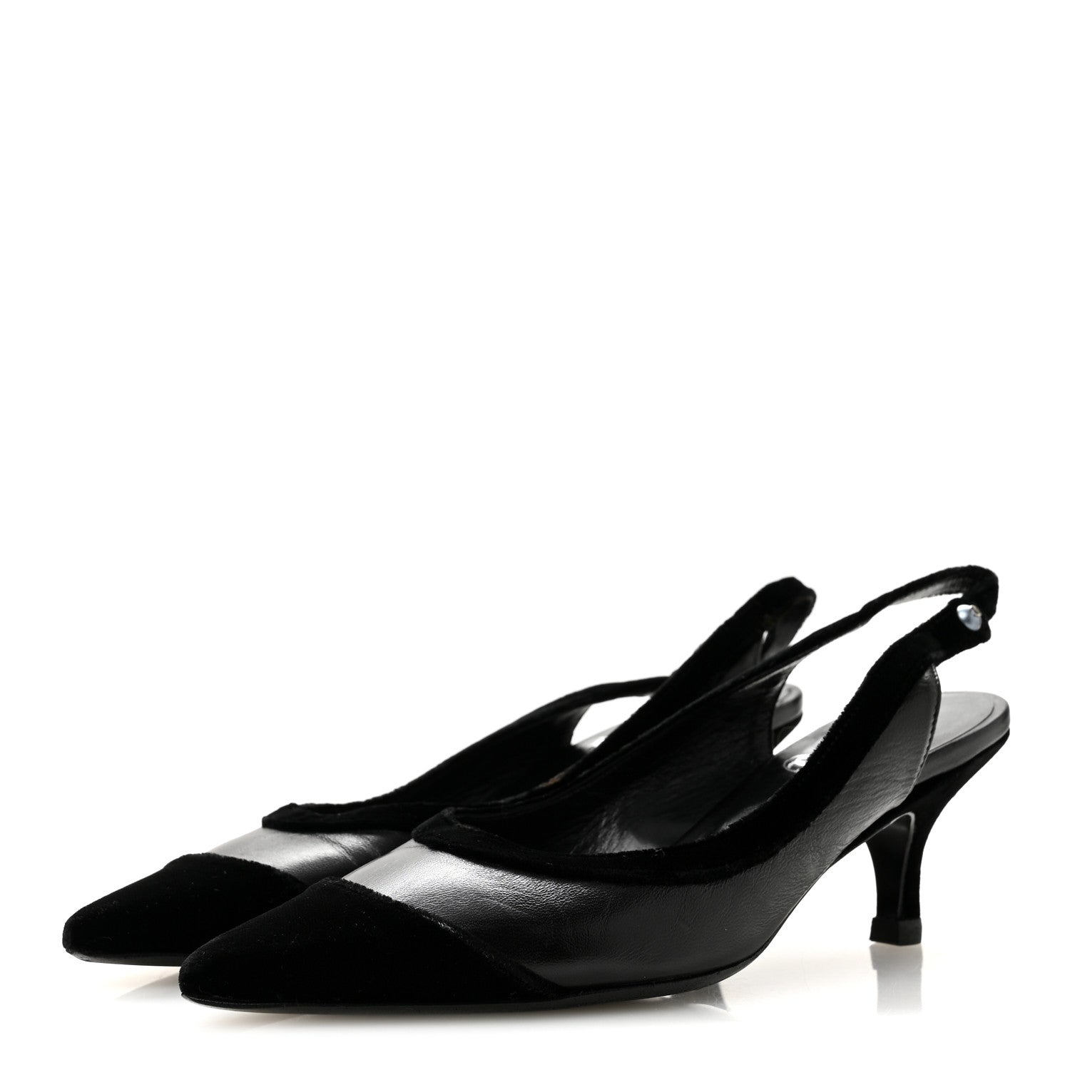 Chanel Velvet Lambskin Pearl CC Slingback Pumps 36 Black 4 of 9